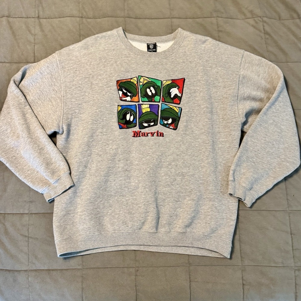 Vintage 1996 Marvin the Martian Looney Tunes Sweatshirt Embroidered Mens Medium